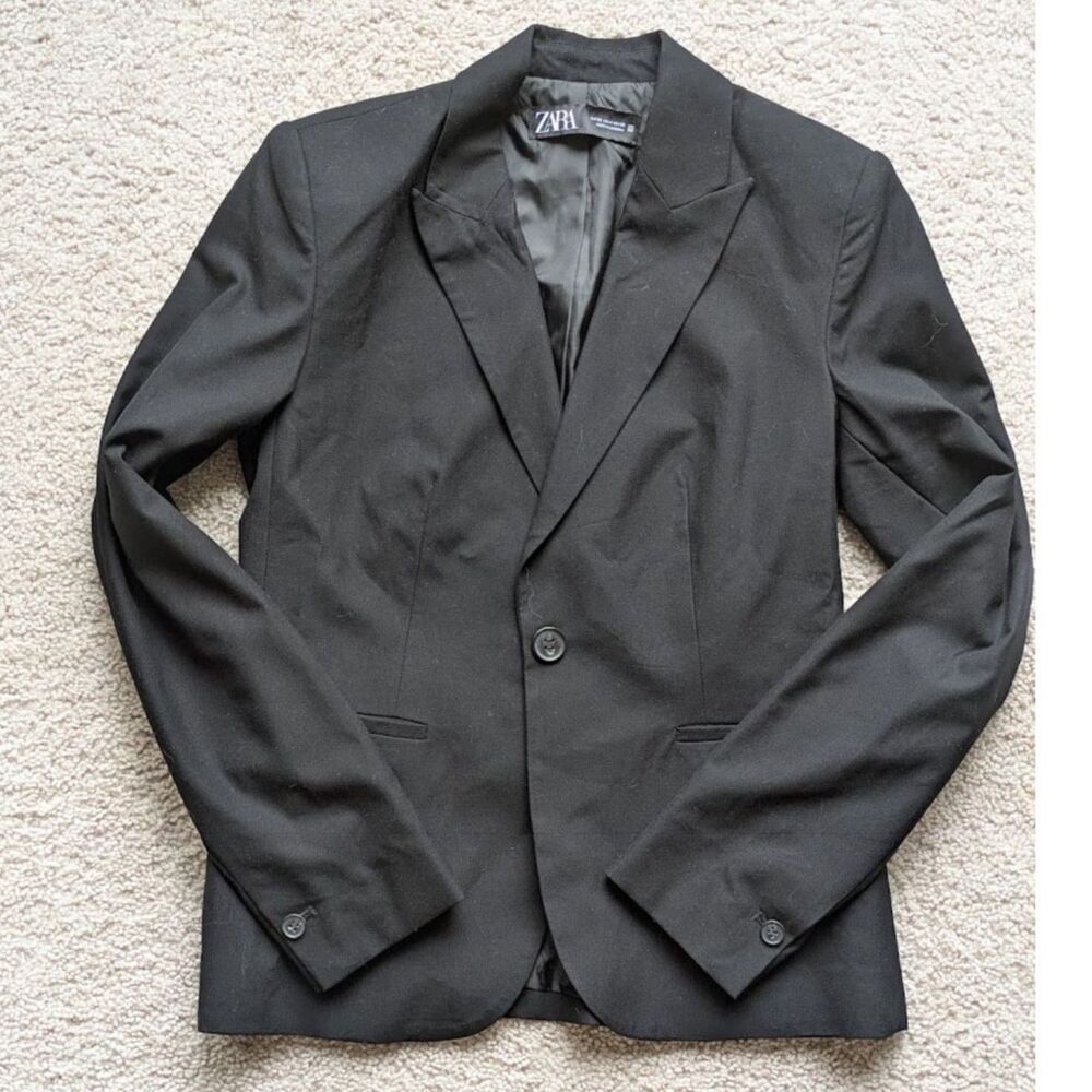 Black Zara Single Brested Blazer Lined Work Jacket Sz 4